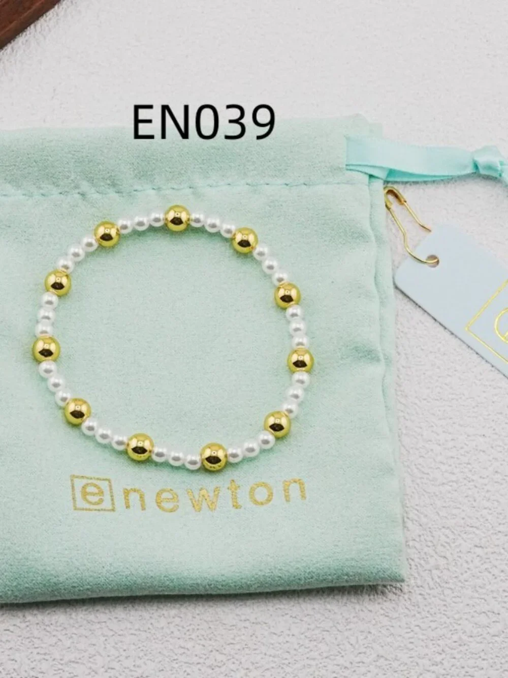 Enewton Gold Bead & White Pearl Bracelet